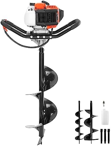 VEVOR Post Hole Digger,52cc 1450W Auger Digger,Gas Powered Earth Digger with Two Drill Bit 6''& 10''and 3 Extension Rods,for Farmland,Garden and Plant,EPA Certification,Black+Orange+White