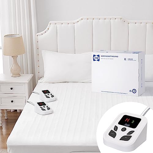 Sealy Heated Mattress Pad King Size 78x80 Inch with Dual Control 10 Heated Settings | Zone Heating Electric Mattress Pad | Auto Shut Off 1-9 Hours| Fit Up to 17" Deep Pocket | Machine Washable