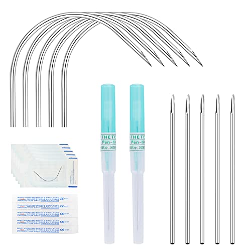 ZS 12PCS 18G Piercing Needles, Disposable Precision Sterilized Curved Piercing Needle for Ear Tragus Helix Nose Belly Eyebrow Labret Piercing (18G(1.0mm))