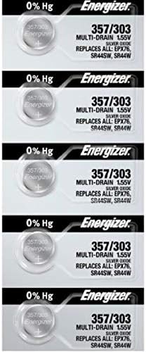 Energizer 357/303 (SR44W, SR44SW, EPX76) Silver Oxide Multi Drain Watch Battery. On Tear Strip (Pack of 5)