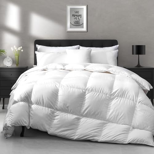 APSMILE Lightweight Down Feather Fibers Comforter King Size - Cooling Bed Comforter, Hotel Collection High Fill-Power Thin Duvet Insert for Warm Weather/Hot Sleepers, 106x90, White