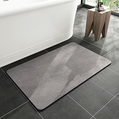 MontVoo -Bath Mat Rug-Rubber Backing Non Slip Quick Dry Absorbent Thin Bathroom Rugs Fit Under Door-Faux Suede Surface Bathroom Floor Mats-Shower Rug for in Front of Bathtub Shower Gray 17"x27.5"