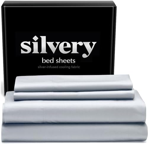 Silvery Silver Infused Bed Sheets Set - Award-Winning Self-Cooling Fabric with Self-Cleaning Silvery TechnologyΓ’βΒ’ That Stays Fresh 3X Longer for Hygienic Sleep (Gray, California King)