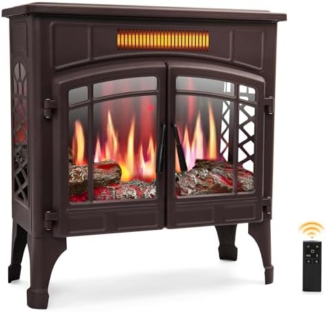 RealSmart Electric Fireplace Heater, Freestanding Stove Heater with 3D Realistic Flame Effect, Fireplace Stove Overheat Safety Protection for Indoor Use Bedroom,750W 1500W Retro Brown