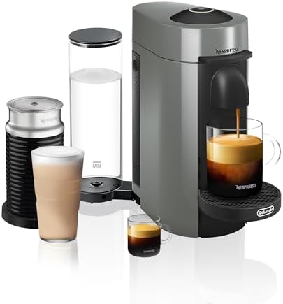 Nespresso Vertuo Plus Coffee and Espresso Maker by De'Longhi, Grey with Aeroccino Milk Frother