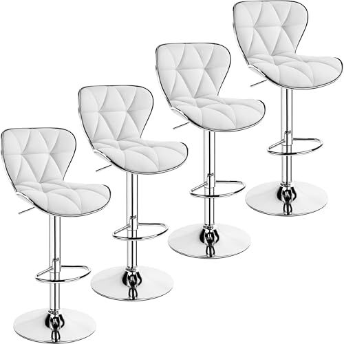 Yaheetech Bar Stools Set of 4, Island Chairs Shell Back, PU Leather Adjustable Barstools, Swivel Bar Chairs with Footrest for Home Kitchen, White