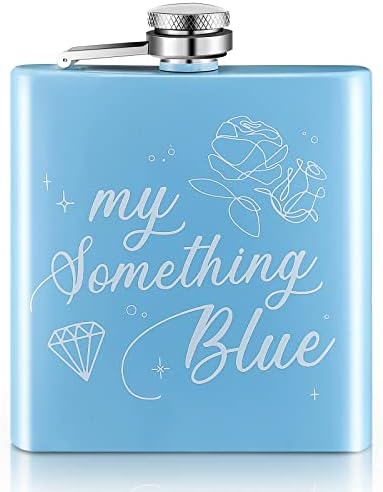 Tanlade Bride Flask 6 oz My Something Blue Gift for Bride Funny Blue Liquor Alcohol Flask with Powder Coated for Bachelorette Wedding Party Supplies