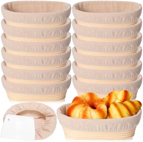Gejoy 30 Set Bread Proofing Baskets 10 Inch Oval Shaped Banneton Dough Proofing Bowls Kit with Cloth Liner and Plastic Scraper Sourdough Basket for Home Sourdough Bakers Supplies