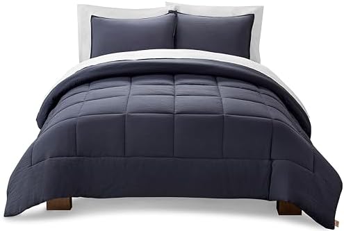 UGG Full/Queen Comforter Set with 2 Pillow Shams, Lightweight Down Alternative Blanket, Reversible Cozy Warm All Season Washable, Hypoallergenic Bedding Set, Navy Blue (Leonora)