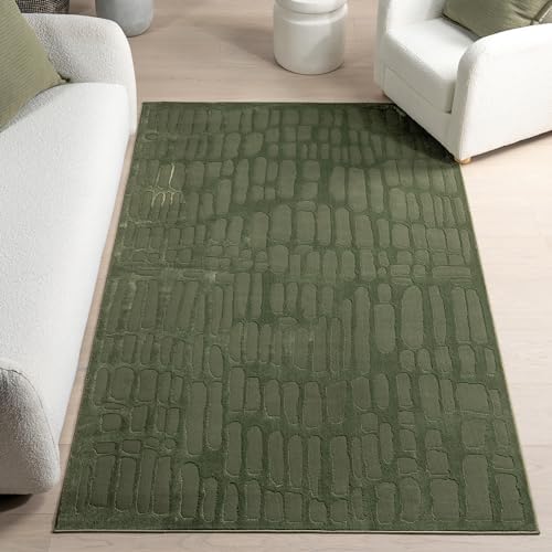 nuLOOM 7’ 6” x 9’ 8” Indoor Area Rug, 100% Recycled PET, Machine Washable, Oeko-TEX Certified, Medium Pile, Pet-Friendly, Belen Modern Abstract Forest Green