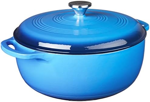 Lodge 7.5 Quart Enameled Cast Iron Dutch Oven with Lid – Dual Handles – Oven Safe up to 500° F or on Stovetop - Use to Marinate, Cook, Bake, Refrigerate and Serve – Caribbean Blue