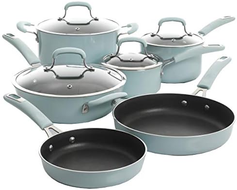 Kenmore Elite Andover Nonstick Platinum Forged Aluminum Cookware Set, 10-Piece, Glacier Blue