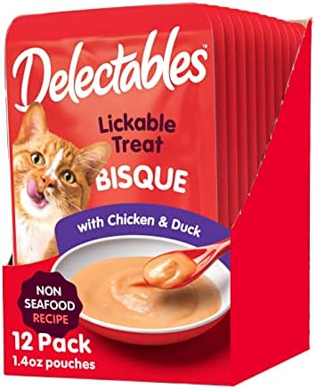 Hartz Delectables Non-Seafood Bisque Lickable Wet Cat Treats for Adult & Senior Cats, Multiple Flavors, Pack of 12
