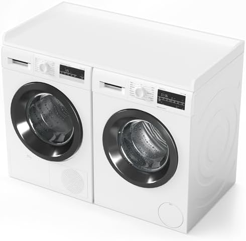 SpaceAid Washer Dryer Countertop, Laundry Wood Shelf Topper with Edge, 54" Width x 27.5" Depth Cover Guard Organizer for Washer and Dryer Laundry Hamper Counter Storage Organization (White)