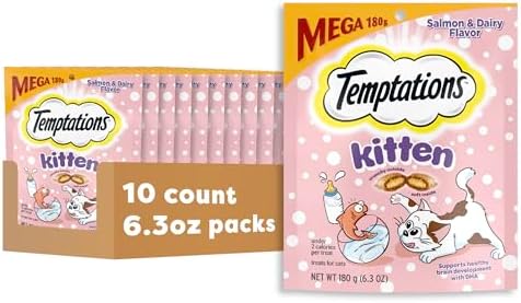 Temptations Kitten Treats, Salmon & Dairy, Crunchy and Soft Treat, 6.3 oz. (Pack of 10)
