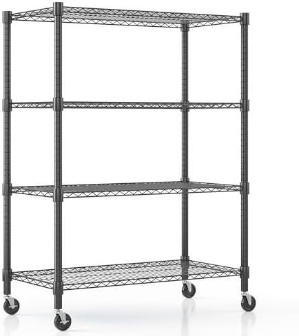 Himimi 18" D×36" W×72" H Storage Shelves with Wheels Metal Wire Shelving Unit 4 Tier Adjustable Shelving Heavy Duty Garage Shelf Organizer Rack Loads 1600LBS,Black