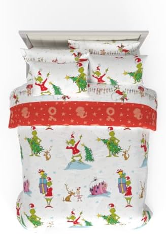 Franco Grinch by Dr. Seuss Holiday & Christmas Bedding Super Soft Comforter and Sheet Set with Sham, 7 Piece Queen Size (Official Dr. Seuss Product)