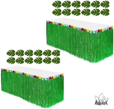 Adorox (2 Table Skirt) Hawaiian Luau Hibiscus Green Table Skirt 9 Ft Party Decorations