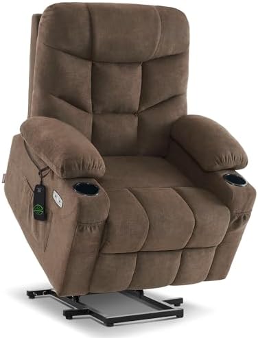 MCombo Power Lift Recliner Chair with Extended Footrest for Elderly People, Fabric 7287 (Brown, Medium)