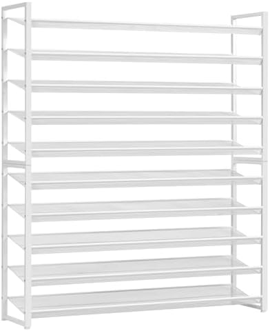 Shoe Rack, Long Shoe Organizer,Max Holds 62 Pairs,10 Tier Metal Shoe Storage Shelf,5-Tier Stackable Shoes Organizer for Garage, Entryway,White