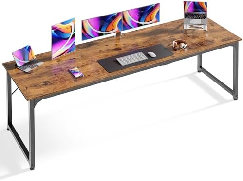 Huuger Computer Desk, 80 Inch Office Desk, Gaming Desk with Storage, Writing Desk Work Desk for Home Office, Study, Long Simple Desk, Large Legroom, Metal Frame, Rustic Brown