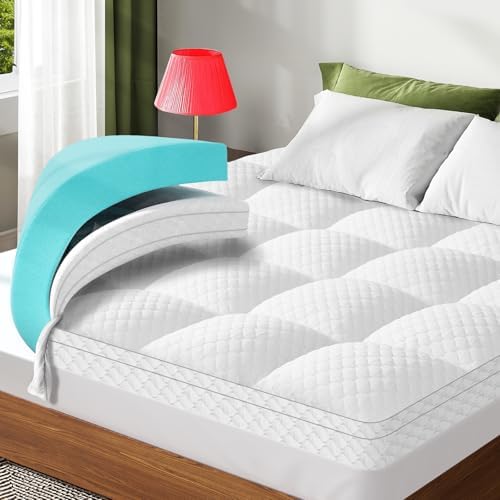 Dual Layer 3 Inch Memory Foam Mattress Topper Twin Size, 2 Inch Cooling Gel Memory Foam Plus 1 Inch Pillow Top Mattress Pad Cover, with 8-21 Inch Deep Pocket