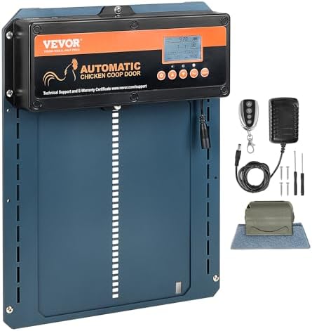 VEVOR Automatic Chicken Coop Door, Auto Chicken Door Opener with Timer & Light Sensor Aluminum Chicken Coops Door with Remote Control and LCD Screen, 4 Modes Opening, Battery or DC Powered