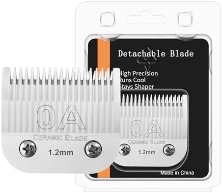 0A Ceramic Carbon Injection Detachable 1.2mm Scissors Blade Compatible with Ainds, Oster A5, Wahl KM-10 and Other Series Clippers,Size 0A, 3/64 -Inchcut Length Chrome Plated(1.2mm)