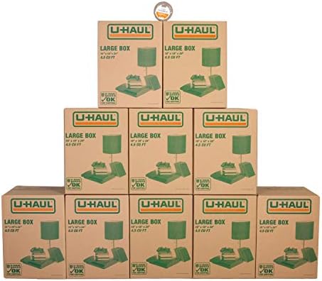 U-Haul Large Moving Boxes - Pack of 10 Boxes - 18” x 18” x 24”- Bonus Roll of Tape Included