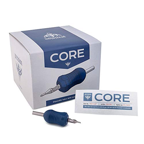 Core Disposable Tattoo Tubes and Grips, Plastic, 1.25” Contour, Box of 20, Tattoo Tips Style RT3