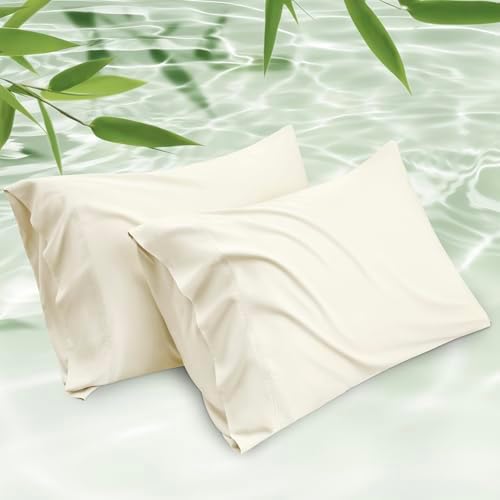Bedsure King Size Pillow Cases Set of 2, Rayon Derived from Bamboo Cooling Pillowcase for Hot Sleepers, Cool Pillow Covers with Envelope Closure for Women, Men, Cream, 20x36 Inches