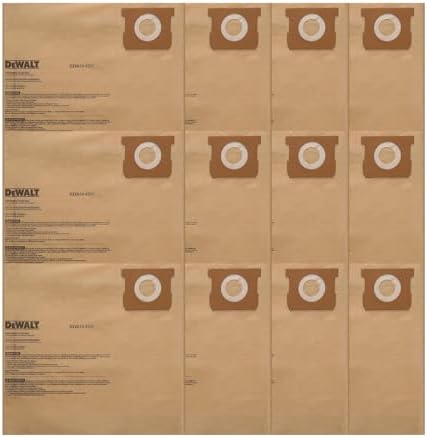 DEWALT DXVA19-4101 Disposable Dust Filter Bags, High Efficiency Replacement Bags for DEWALT Shop Vac 6-10 Gallon, Wet Dry Vac Accessories, Dust Collection Bag Vacuum Bag, 12 Pack