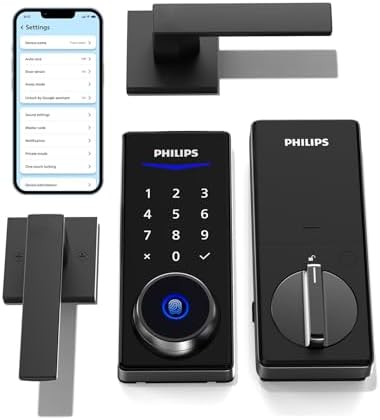 Philips Smart Lock with Handles, Keyless Entry Door Lock Set, Smart Door Lock with 2 Level Handles, Digital Keypad Deadbolt for Front Door, App Fingerprint PIN Code Unlocking, Auto Locking