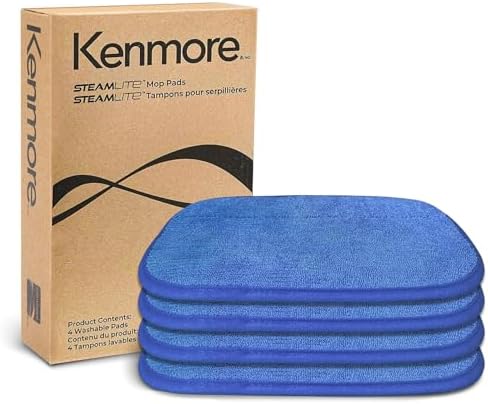 Kenmore KP1010 Steam Mop Textile Pads, 4 Washable Pads for Kenmore SM2050 2-in-1 Steam Mop Hard Floor Cleaner, Blue