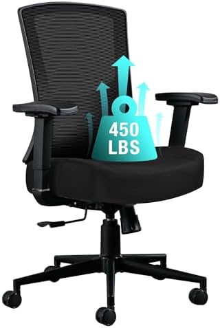 Blue Whale Big and Tall Office Chair 450lbs, Ergonomic High Back Computer Desk Chair for Heavy People with 2D Adjustable Waist Support and Heavy Duty Metal Base Mesh Chair