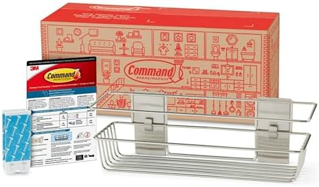 Command Shower Caddy Satin Nickel with Water Resistant Command Strips, Bathroom Organizer, Holds up to 6.5 lbs