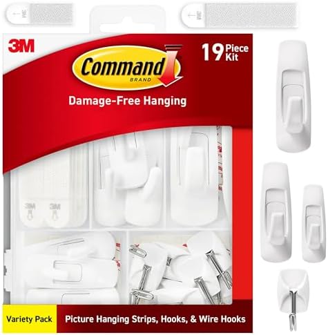 Command General Purpose Variety Kit, Various Sized Hooks, Wire Hooks, and Picture Hanging Strips to Hang Up to 19 Items, Organize Damage-Free