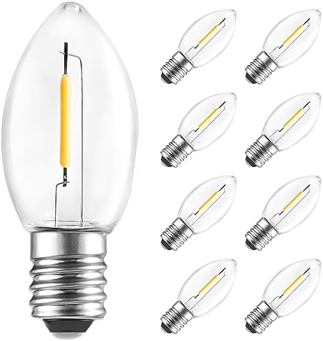 8 Pack C7 LED Night Light Bulbs, C7 E12 Candelabra Christmas Replacement Bulbs, Salt Lamps Window Candles Chandeliers Replacement Bulbs,0.6W Equivalent 4W 5W 6W 7W Incandescent Bulbs, Warm White