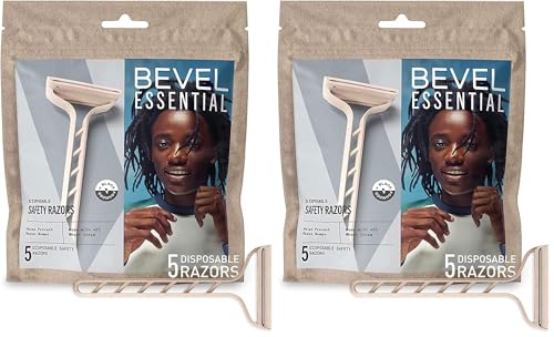 Bevel Essentials Disposable Safety Razors for Men, Double Edge Stainless Steel Blade Helps Prevent Nicks and Razor Bumps, Travel Essentials, 5 Count (Pack of 2)