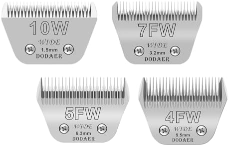 10W+7FW+5FW+4FW Wide Blades for Dog Grooming,Compatible with Andis,Oster A5,Wahl km10 Clippers,Cutting Length 1/16" to 3/8",4 Pack