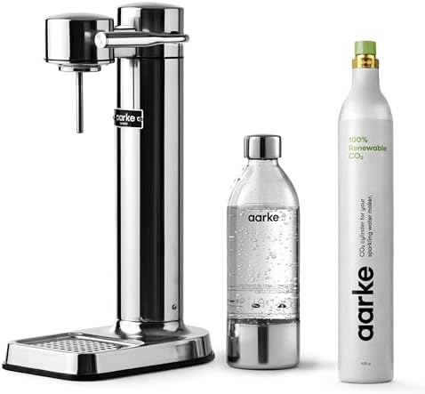 Aarke Carbonator lll with CO2 Cylinder, Sparkling & Carbonation Water Machine, Stainless Steel with PET BPA-Free Reusable Bottle Volume 1L/34 fl oz (Stainless Steel)