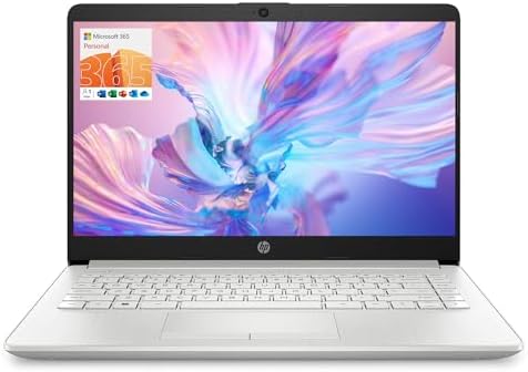 HP Portable Laptop, Student and Business, 14" HD Display, Intel Quad-Core N4120, 8GB DDR4 RAM, 64GB eMMC, 1 Year Office 365, Webcam, RJ-45, HDMI, Wi-Fi, Windows 11 Home, Silver