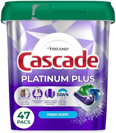 Cascade Platinum Plus Dishwasher Pods, Dishwasher Detergent, Dish Detergent Soap, Fresh, 47 Count