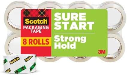 Scotch Sure Start Packing Tape, Clear, Quiet Unwind and Easy Start, 1.88 in. x 54.6 yd., 8 Tape Rolls