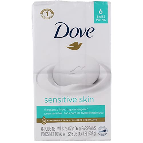 Dove Sensitive Skin Hypo-Allergenic Beauty Bar Soap, Unscented, 4 Ounces, 6-Pack