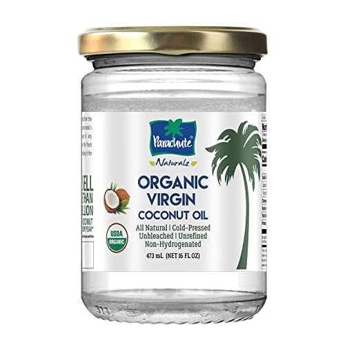 Parachute Naturalz Virgin Coconut Oil | 100% Organic Cooking Oil, Hair Oil and Body Oil | Cold Pressed | USDA Certified |16 Fl. Oz | Glass Jar