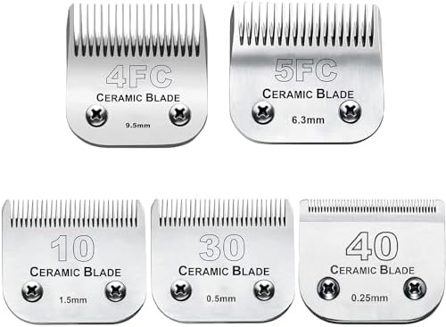 5PCS 10 Blades Dog Grooming Replacement Blades Compatible with Andis Pet Clipper/Oster A5/Wahl KM Series Dog Clipper,Ceramic Blade & Stainless Steel Blade, Size :#10+30+40+5FC+4FC