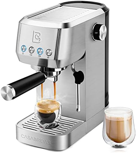 CASABREWS 3700 Essential Espresso Machine 20 Bar, Stainless Steel Cappuccino & Latte Machine with Steam Frother for Home, 49oz Water Tank, Silver