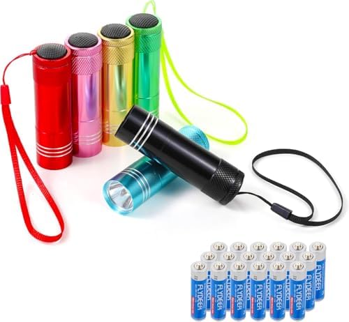 6 Pack Mini Flashlight Bulk, Small Aluminum LED Powerful Handheld Torches Set with Lanyard High Lumens Batteries Included for Party Favors Travel, Night Reading Christmas Gifts Party Favors Halloween