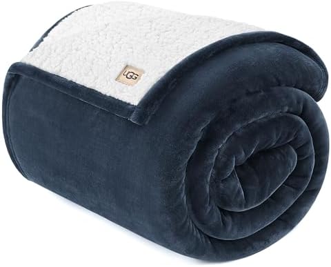 UGG Ariana Twin/Twin XL Blanket Fleece Fluffy Reversible Soft Fuzzy Bedding Plush Warm Oversized Bed Blanket Washable Bedroom Decor for Dorm Room Essential, 60-inch x 90-inch, Navy Blue